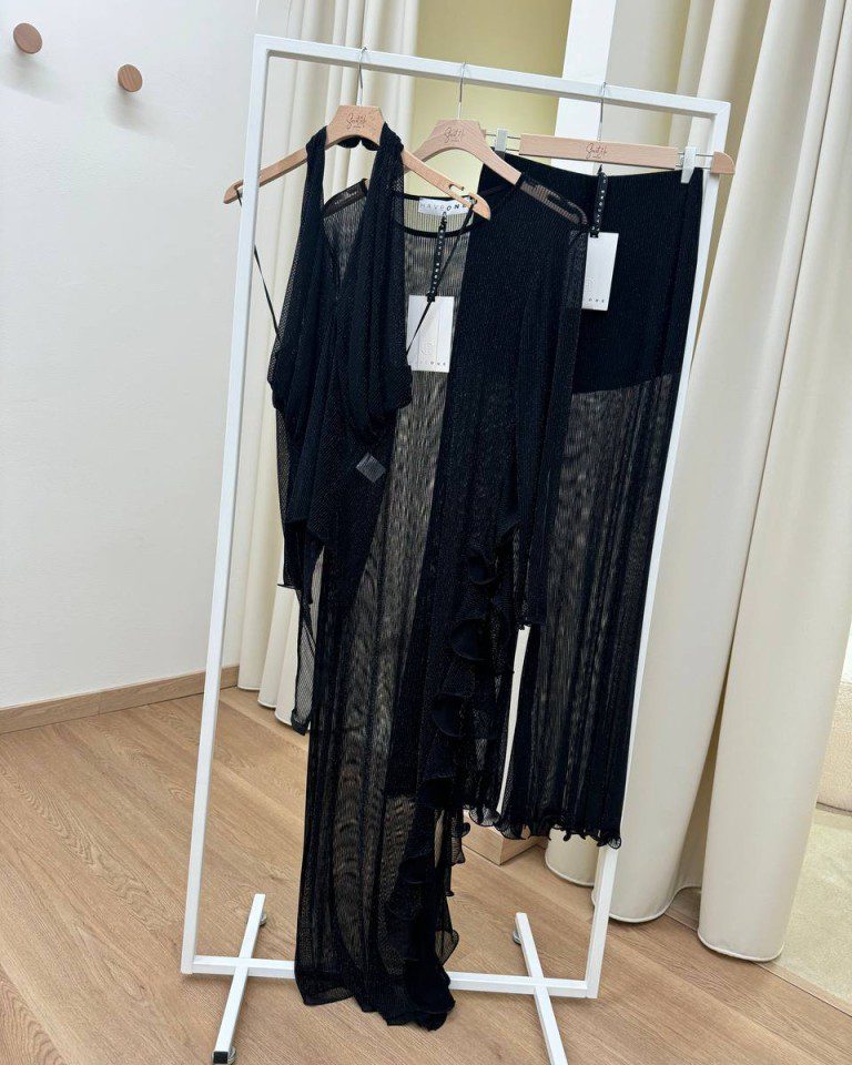 Pantalone nero zampa semitrasparente lurex HaveOne Shop Online Pantalone nero zampa semitrasparente lurex HaveOne