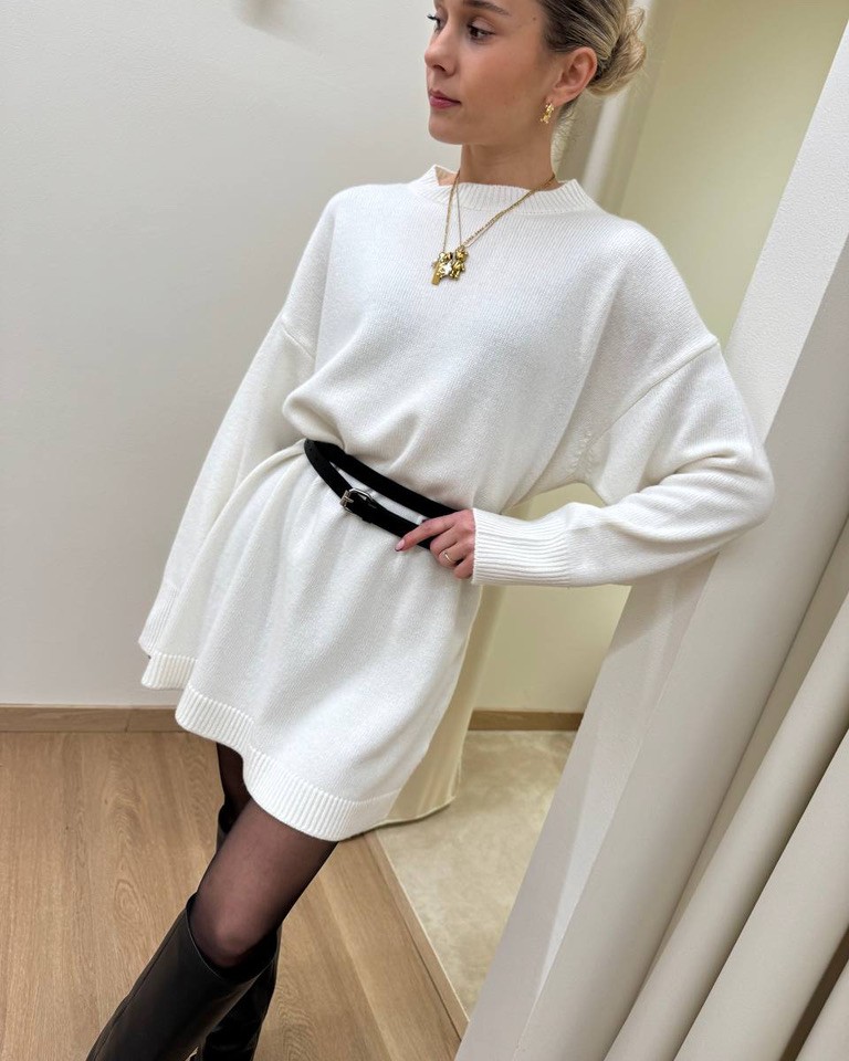 Abito corto over in maglia burro Vicolo Shop Online Abito corto over in maglia burro Vicolo