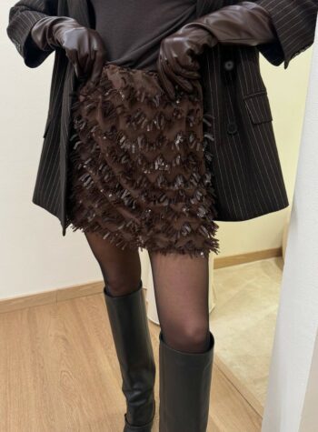 Shop Online Minigonna moro con frange di paillettes in tono Vicolo