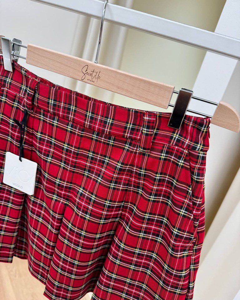 Minigonna a pieghe check rosso Vicolo Shop Online Minigonna a pieghe check rosso Vicolo
