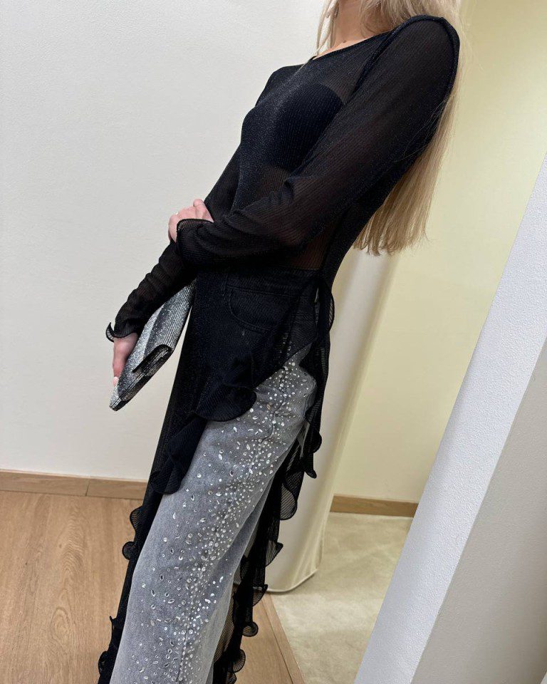 Abito nero con lurex semitrasparente con rouches HaveOne Shop Online Abito nero con lurex semitrasparente con rouches HaveOne