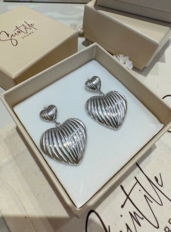 Shop Online Orecchini argentati pendenti doppio cuore