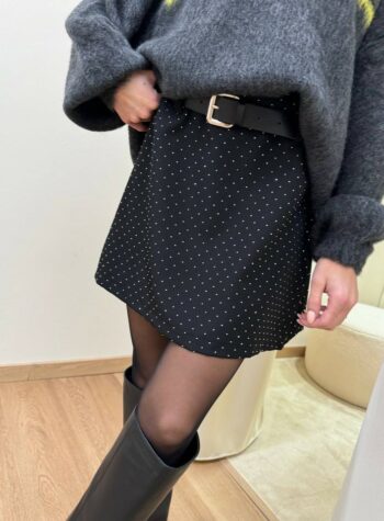Minigonna nera con strass e cintura HaveOne Shop Online Minigonna nera con strass e cintura HaveOne