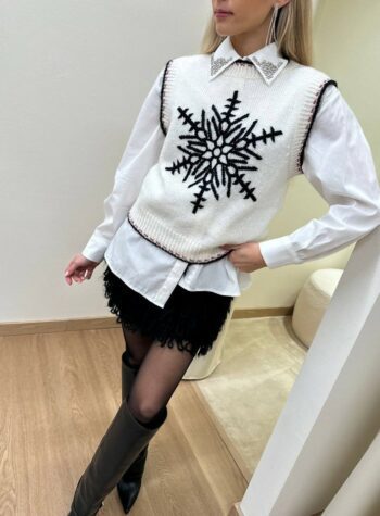 Shop Online Gilet panna ricamo fiocco di neve Kontatto