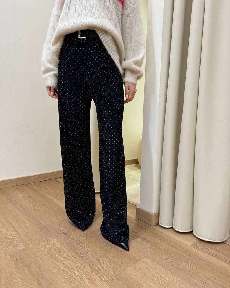 Pantalone palazzo nero con strass e cintura HaveOne Shop Online Pantalone palazzo nero con strass e cintura HaveOne