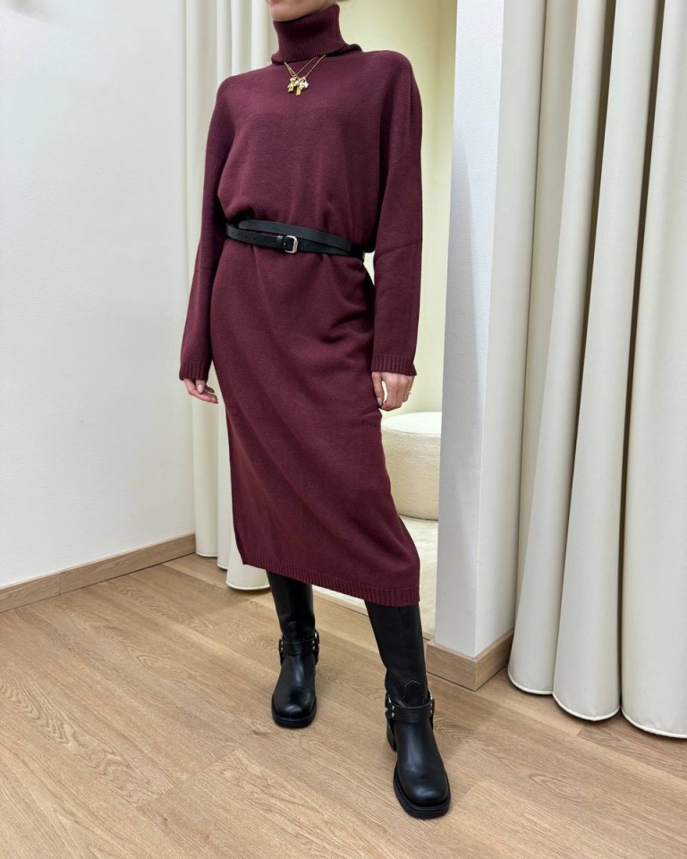 Abito in maglia collo alto bordeaux Susy Mix Shop Online Abito in maglia collo alto bordeaux Susy Mix
