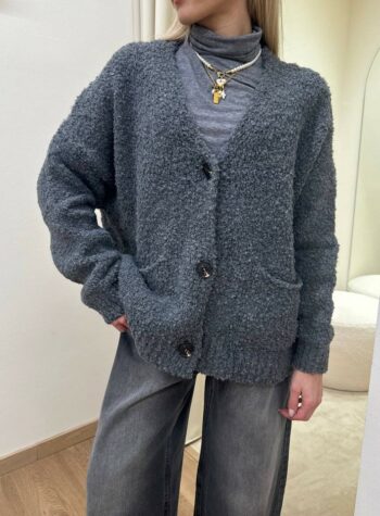 Shop Online Cardigan grigio in maglia bouclè con tasche Susy Mix