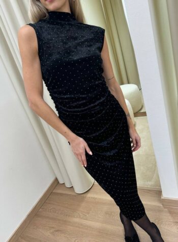 Shop Online Abito midi in velluto nero e strass con drappeggio Kontatto