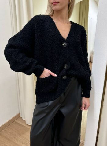 Shop Online Cardigan nero in maglia bouclè con tasche Susy Mix