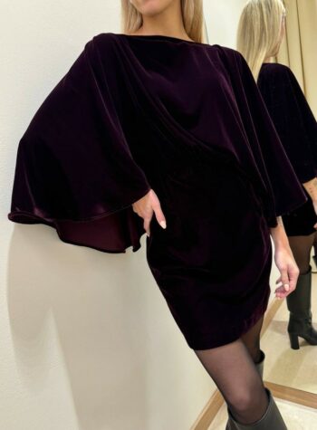 Shop Online Abito corto maniche a pipistrello in velluto bordeaux Vicolo