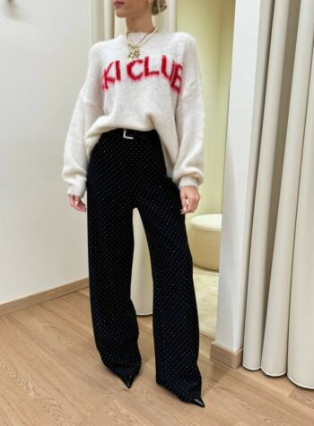 Pantalone palazzo nero con strass e cintura HaveOne Shop Online Pantalone palazzo nero con strass e cintura HaveOne
