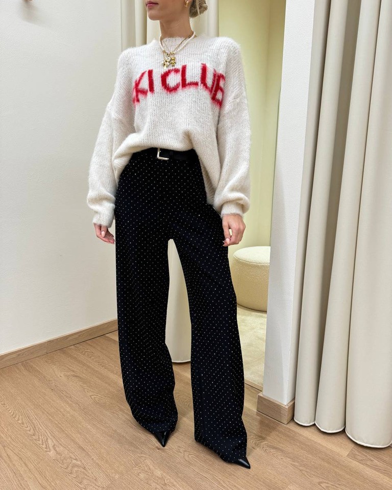 Pantalone palazzo nero con strass e cintura HaveOne Shop Online Pantalone palazzo nero con strass e cintura HaveOne