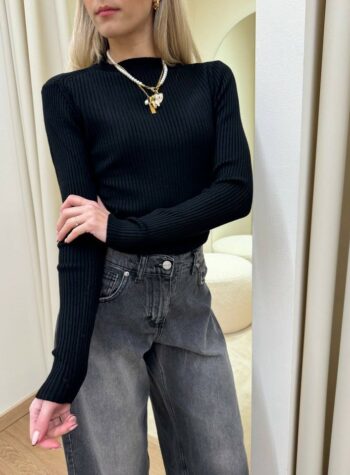 Shop Online Maglia lupetto a costine nero Susy Mix