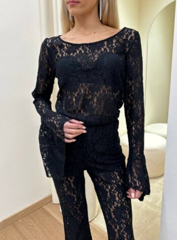 Shop Online Blusa maniche a campana in pizzo semitrasparente nero Vicolo