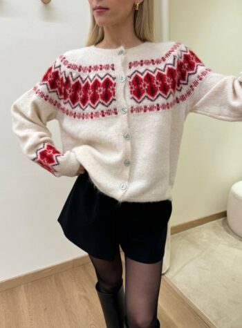 Shop Online Cardigan jacquard burro e rosso Susy mix