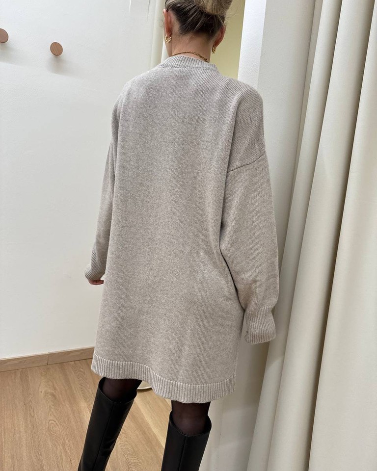 Abito corto over in maglia tortora Vicolo Shop Online Abito corto over in maglia tortora Vicolo