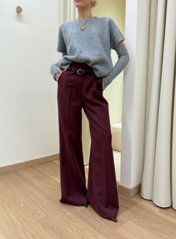 Pantalone dritto bordeaux con cintura Susy Mix Shop Online Pantalone dritto bordeaux con cintura Susy Mix