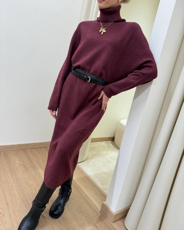 Abito in maglia collo alto bordeaux Susy Mix Shop Online Abito in maglia collo alto bordeaux Susy Mix