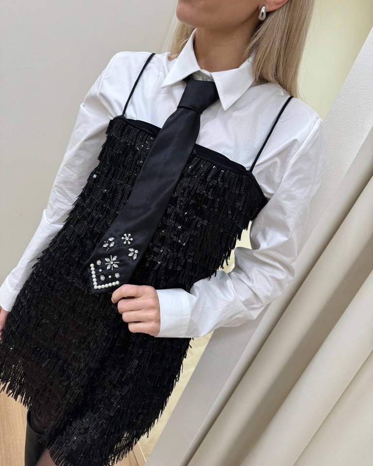 Cravatta raso nero con perle e strass HaveOne Shop Online Cravatta raso nero con perle e strass HaveOne