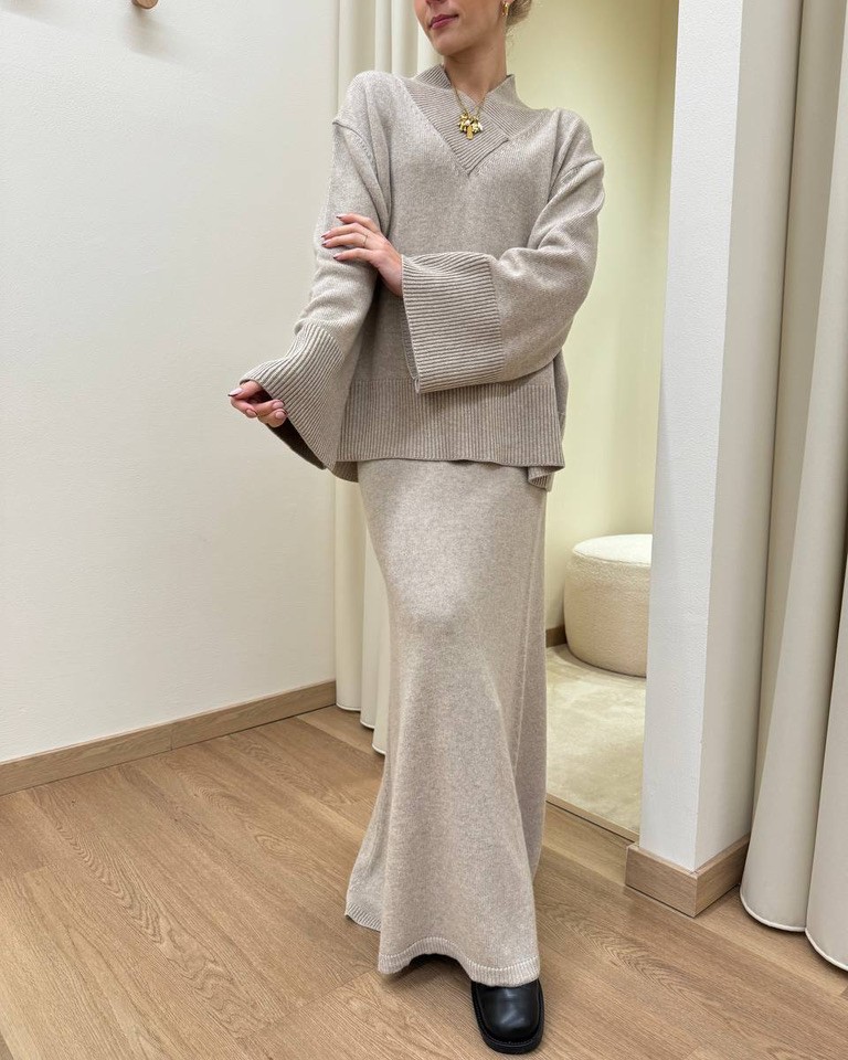 Maxi maglia tortora scollo a V Vicolo Shop Online Maxi maglia tortora scollo a V Vicolo