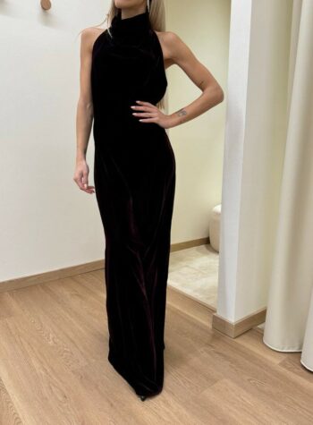 Shop Online Abito lungo con scollo all'americana in velluto bordeaux Vicolo