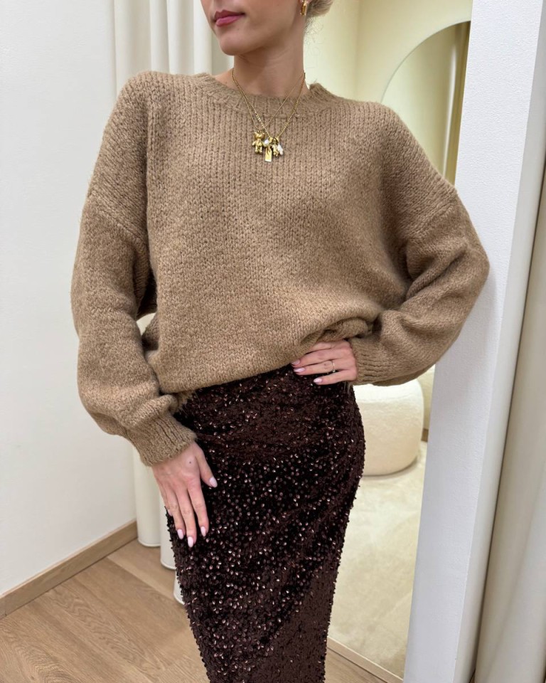 Maglione over girocollo cammello Susy Mix Shop Online Maglione over girocollo cammello Susy Mix