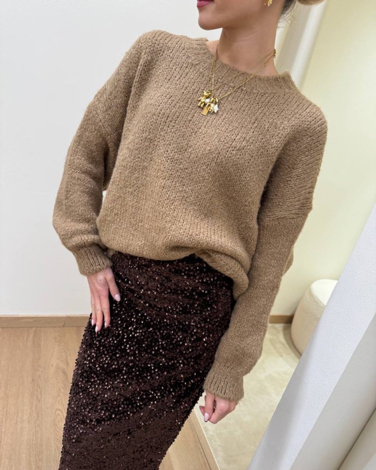 Maglione over girocollo cammello Susy Mix Shop Online Maglione over girocollo cammello Susy Mix