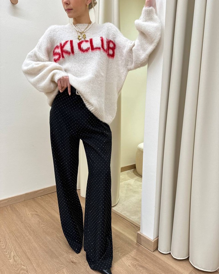 Pantalone palazzo nero con strass e cintura HaveOne Shop Online Pantalone palazzo nero con strass e cintura HaveOne