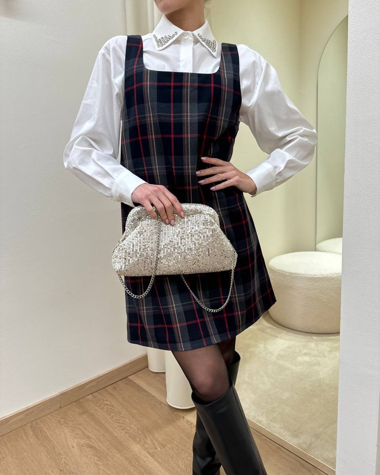 Abito corto check grigio Vicolo Shop Online Abito corto check grigio Vicolo