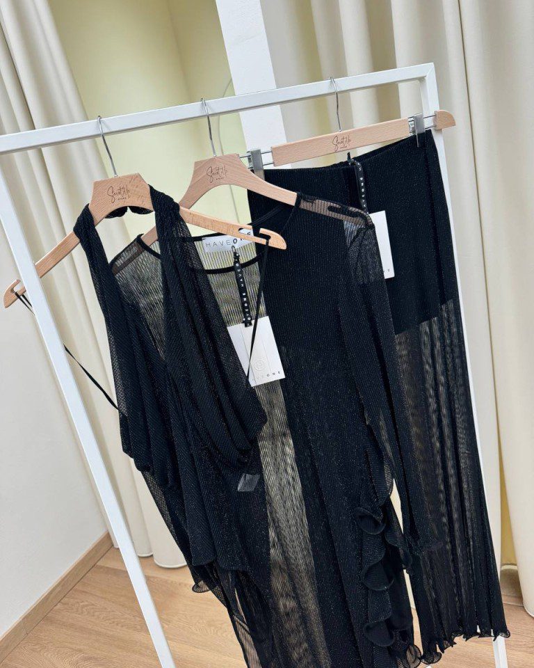 Pantalone nero zampa semitrasparente lurex HaveOne Shop Online Pantalone nero zampa semitrasparente lurex HaveOne