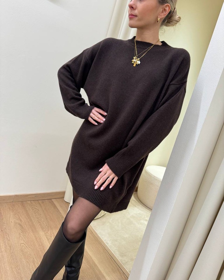 Abito corto over in maglia moro Vicolo Shop Online Abito corto over in maglia moro Vicolo