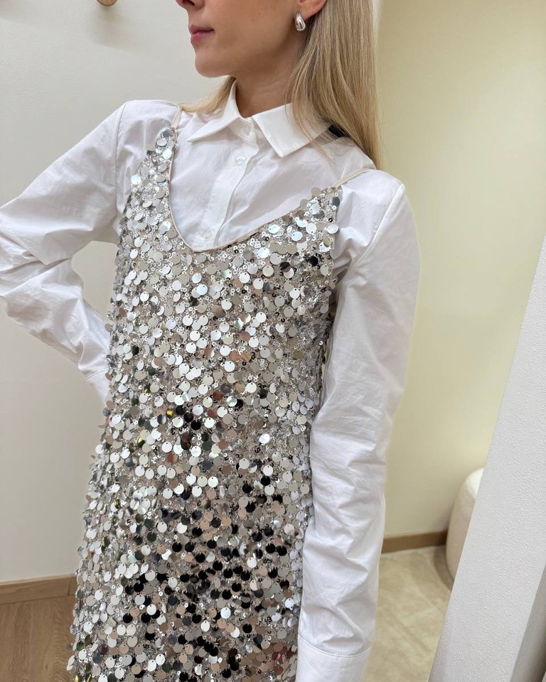 Abito paillettes argento scollo a V HaveOne Shop Online Abito paillettes argento scollo a V HaveOne
