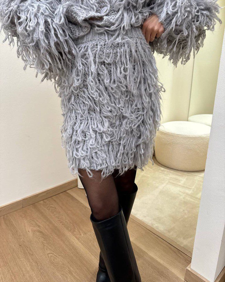 Minigonna punto pelliccia grigio perla Kontatto Shop Online Minigonna punto pelliccia grigio perla Kontatto