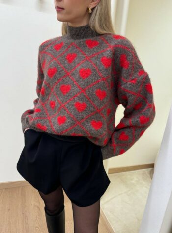 Shop Online Maglione rombi e cuori rosso Susy Mix