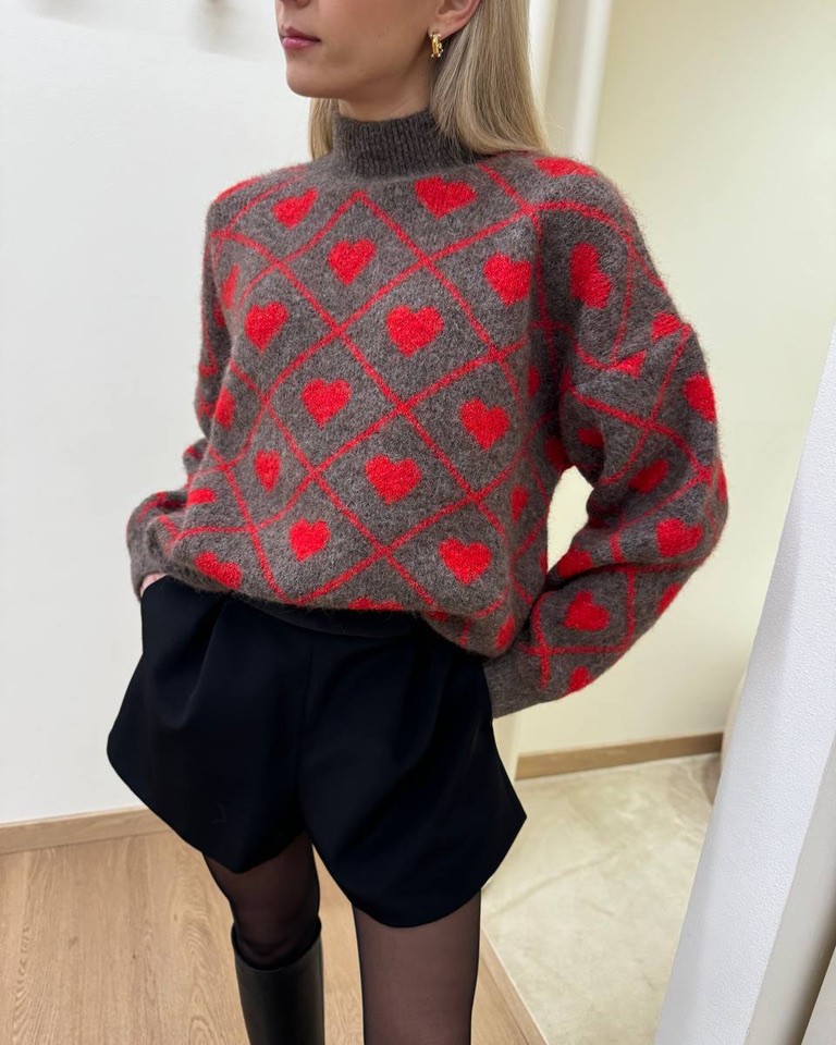 Maglione rombi e cuori rosso Susy Mix Shop Online Maglione rombi e cuori rosso Susy Mix