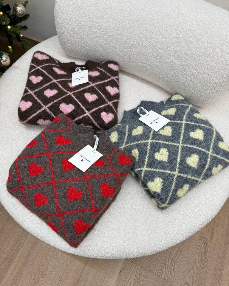 Maglione rombi e cuori rosso Susy Mix Shop Online Maglione rombi e cuori rosso Susy Mix