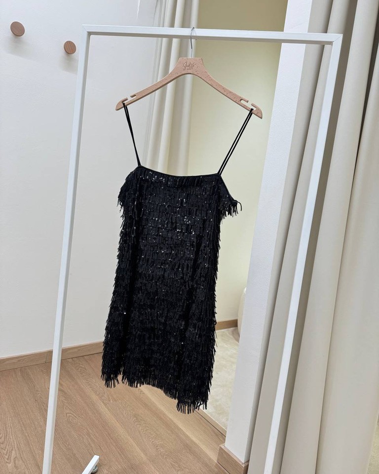 Abito corto frange di paillettes nere Kontatto Shop Online Abito corto frange di paillettes nere Kontatto