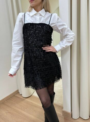 Shop Online Abito corto frange di paillettes nere Kontatto
