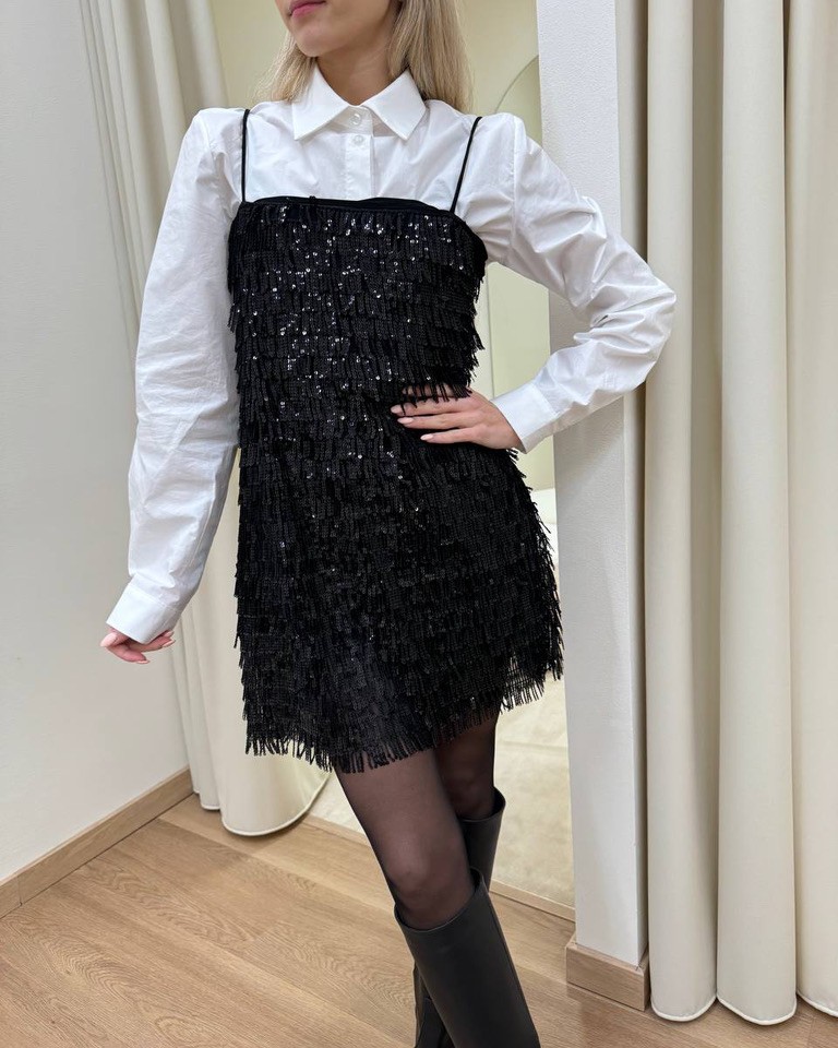 Abito corto frange di paillettes nere Kontatto Shop Online Abito corto frange di paillettes nere Kontatto