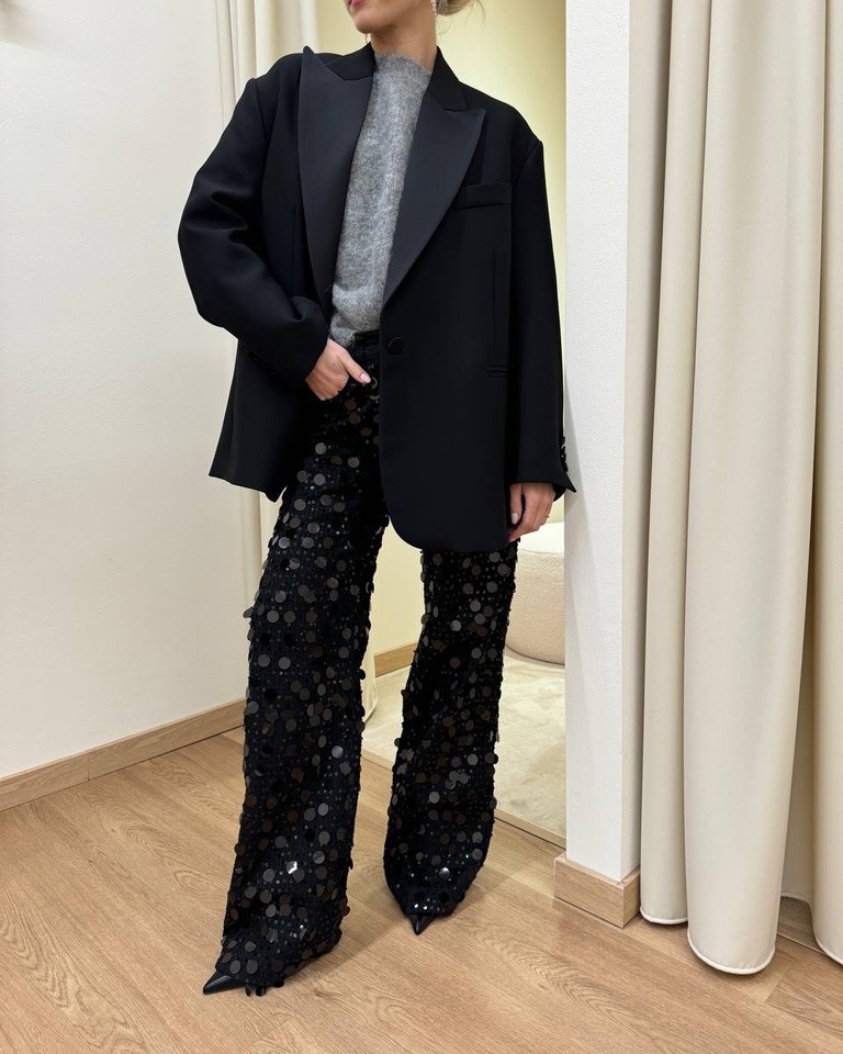 Blazer oversize nero rever semilucido Vicolo Shop Online Blazer oversize nero rever semilucido Vicolo