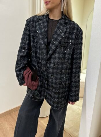 Shop Online Blazer oversize pied de poule con paillettes nere Vicolo