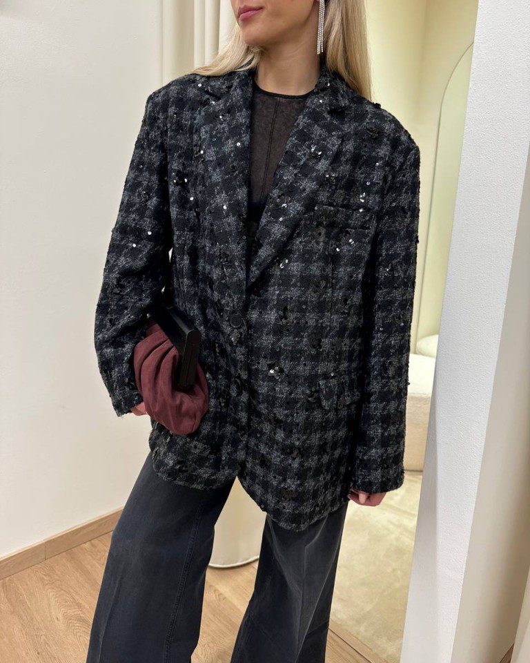 Blazer oversize pied de poule con paillettes nere Vicolo Shop Online Blazer oversize pied de poule con paillettes nere Vicolo
