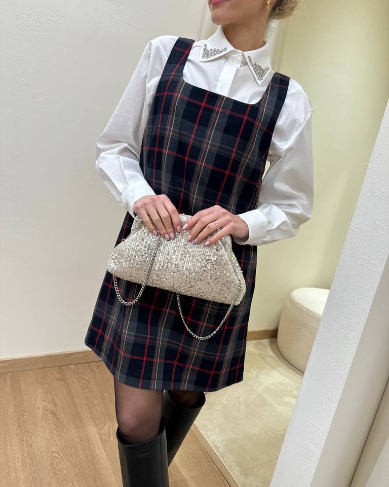 Abito corto check grigio Vicolo Shop Online Abito corto check grigio Vicolo