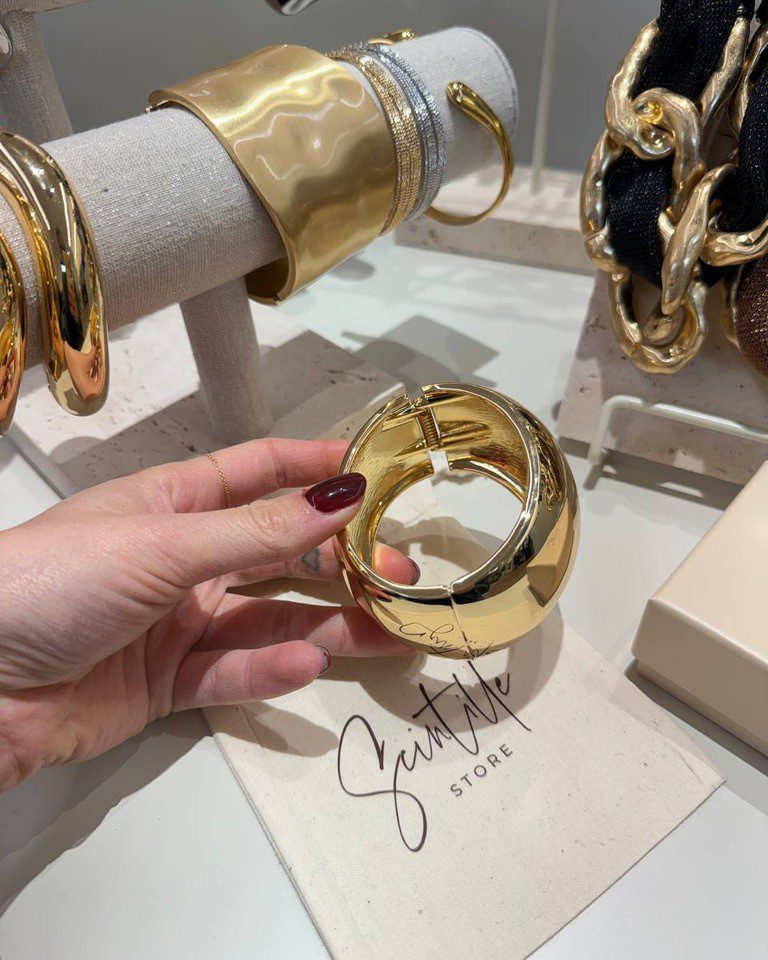 Bracciale dorato a fascia larga bombata Shop Online Bracciale dorato a fascia larga bombata