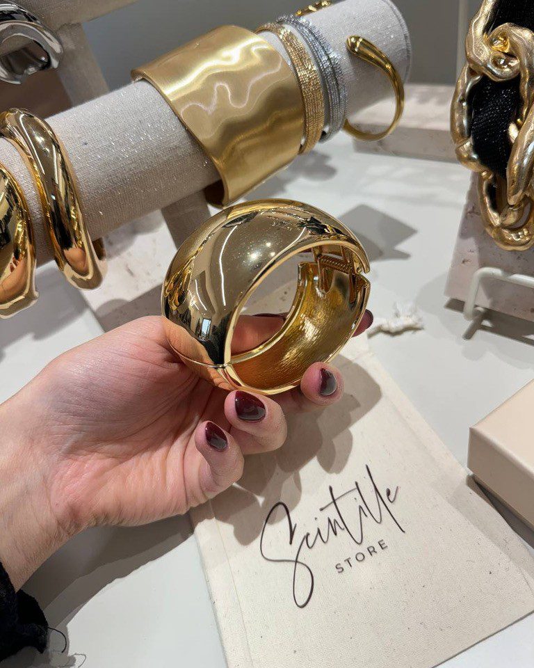 Bracciale dorato a fascia larga bombata Shop Online Bracciale dorato a fascia larga bombata