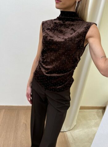 Shop Online Top in velluto moro con strass collo vulcano Kontatto