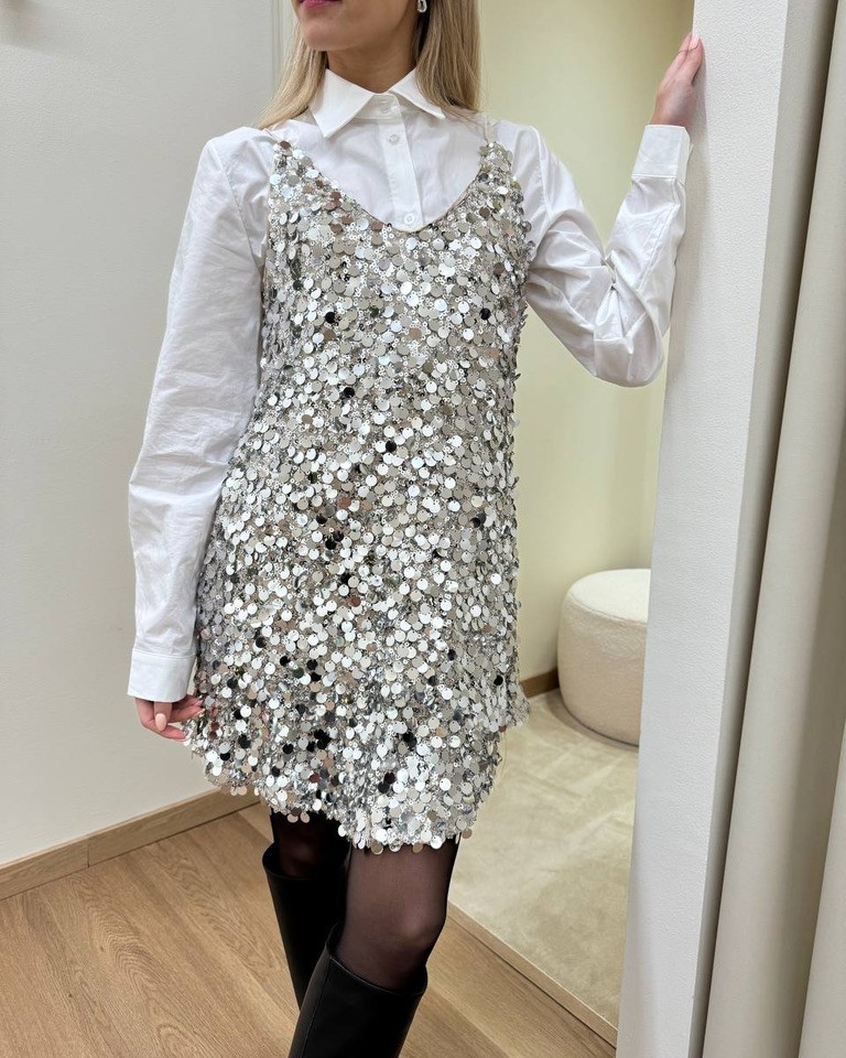 Abito paillettes argento scollo a V HaveOne Shop Online Abito paillettes argento scollo a V HaveOne