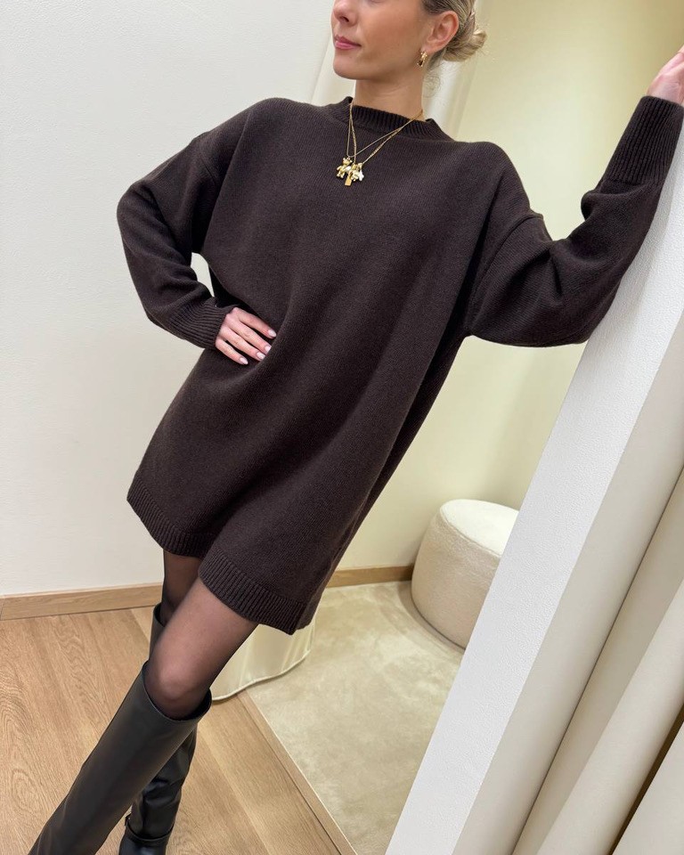 Abito corto over in maglia moro Vicolo Shop Online Abito corto over in maglia moro Vicolo