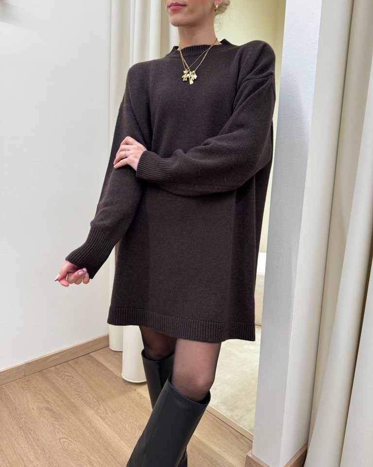 Abito corto over in maglia moro Vicolo Shop Online Abito corto over in maglia moro Vicolo