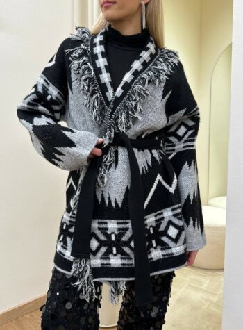 Shop Online Cardigan in maglia sfrangiato con lurex nero e grigio Vicolo